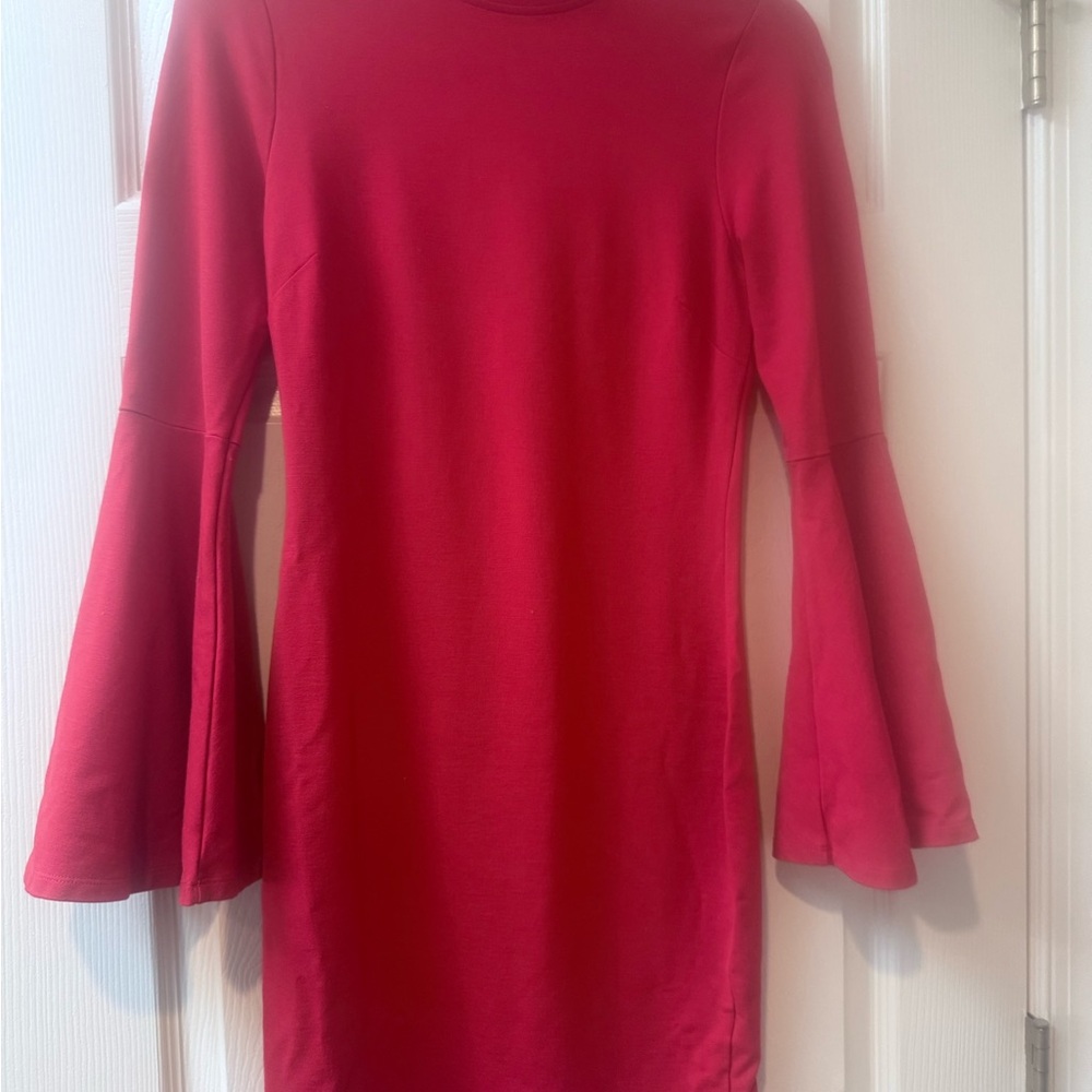 VENUS Red Sheath Dress with Bell Sleeves